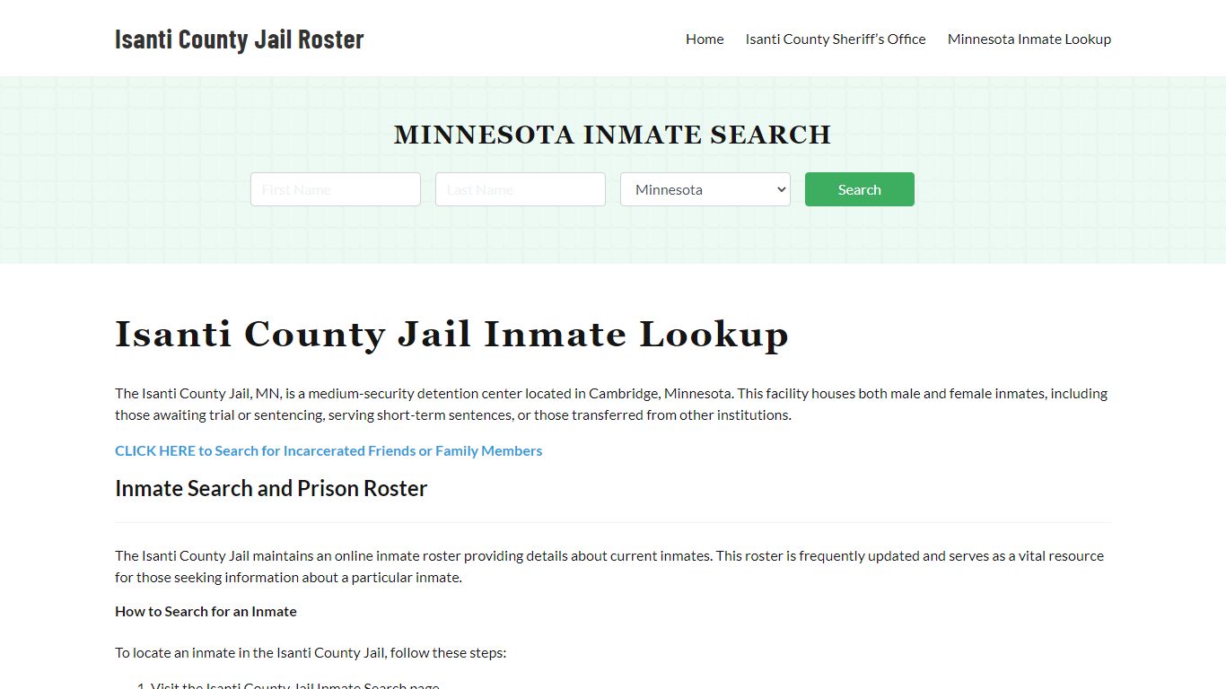 Isanti County Jail Roster Lookup, MN, Inmate Search